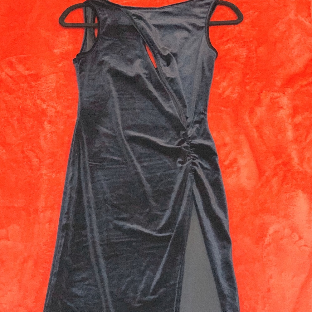 Lily Velvet Slash Front Thigh Split Midi Dress